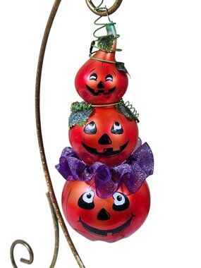 Halloween PUMPKIN HAND Blown Glass Jack-O-Lantern Christmas ORNAMENT SPOOKY